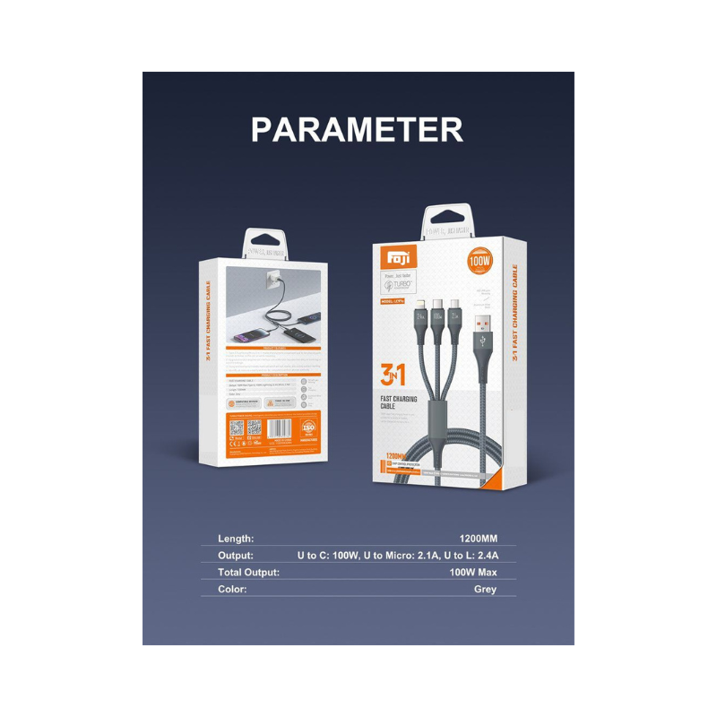 FOJI 3-in-1 100W Fast Charging Cable