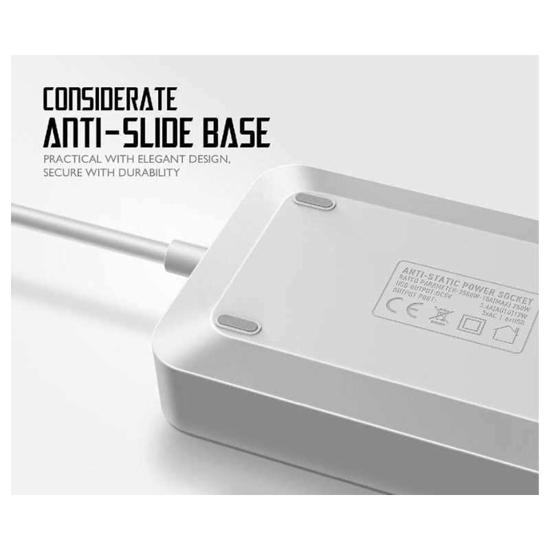 Foji extension,White electronic device with 'Anti-Slide Base' feature on a light gray background
