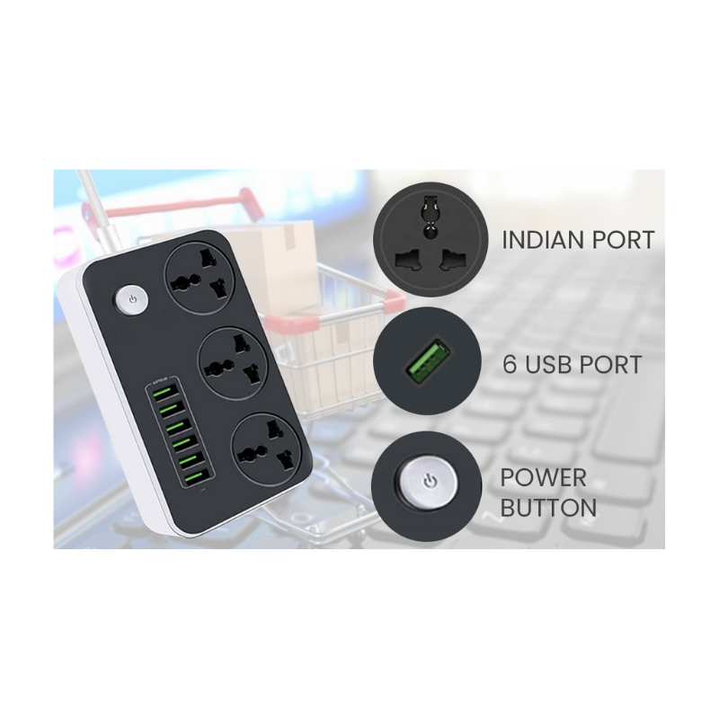 Foji extension,Power adapter with multiple ports on a blurred background