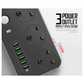 Foji extension,Power outlet with USB ports and charging stations on a white background