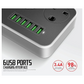 Foji extension,6 USB ports charging interface with power utilization stats on a white background