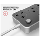 Foji extension, Foji extension,Smart power strip with cable on a white background, featuring text about its intelligent design.
