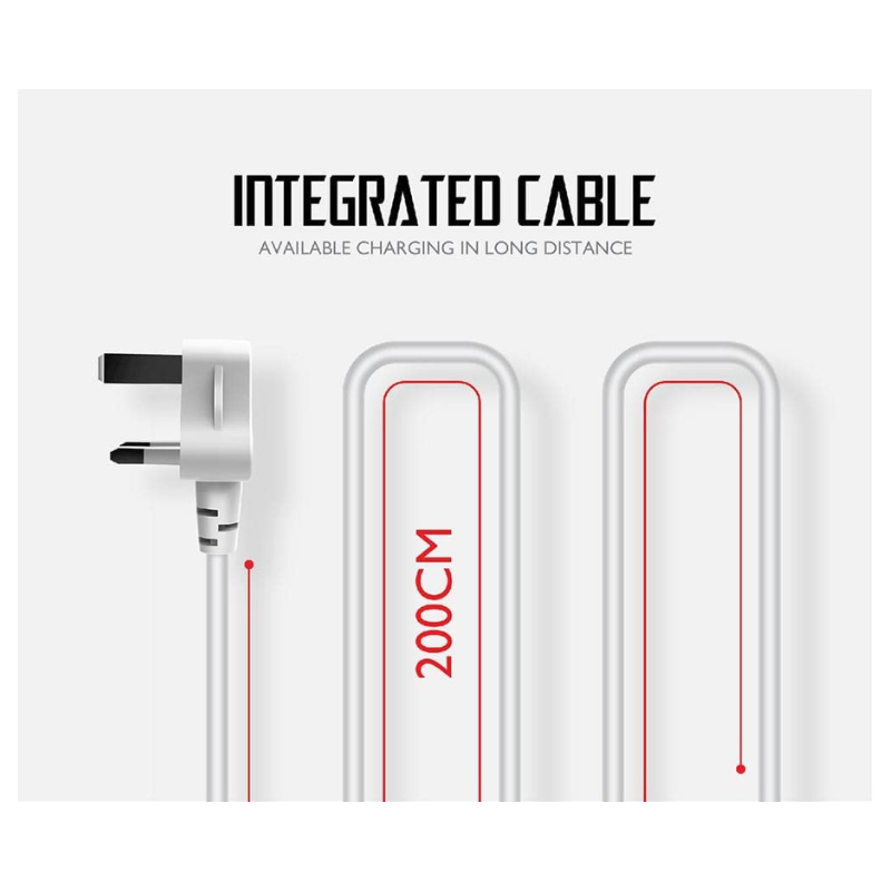 Foji extension, White charging cable with a plug, labeled '200cm', on a white background.