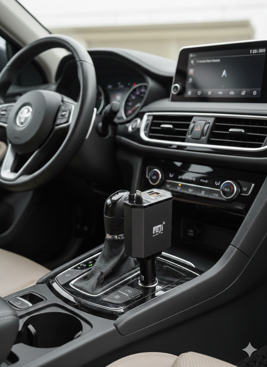 4-in-1 Fast Car Charger Built-in Lightning & USB-C Cables + Dual Ports