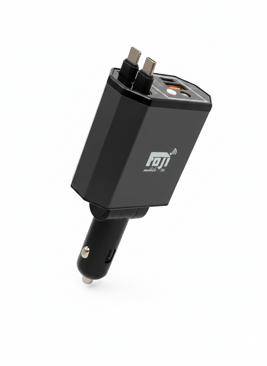 4-in-1 Fast Car Charger Built-in Lightning & USB-C Cables + Dual Ports